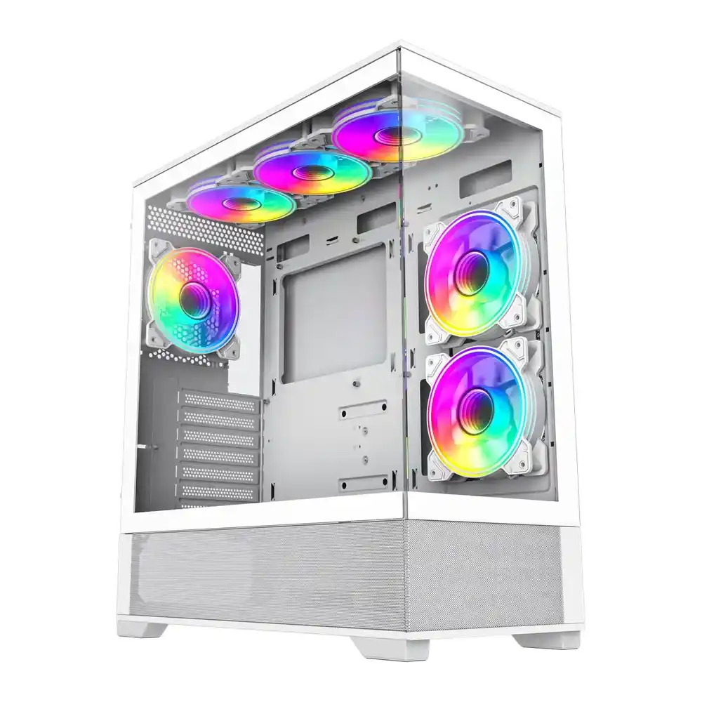 GameMax Vista White ATX PC Gaming Case with 6x Dual-Ring Infinity Fans